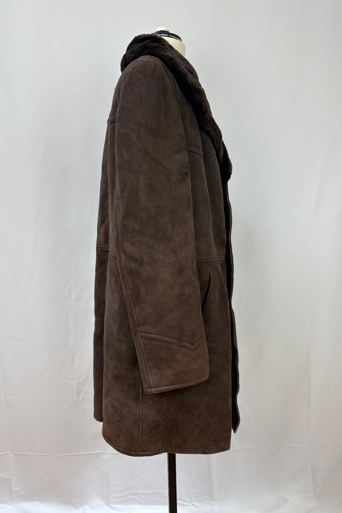 Monza Model Chocolate Brown Suede Leather Button Front Coat