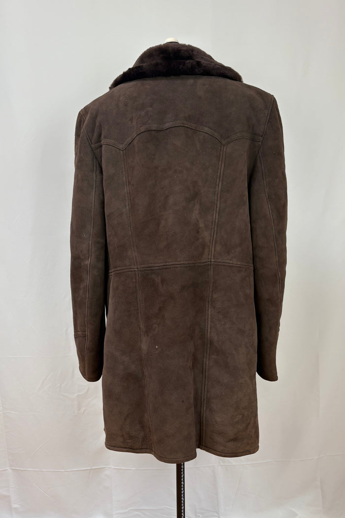Monza Model Chocolate Brown Suede Leather Button Front Coat