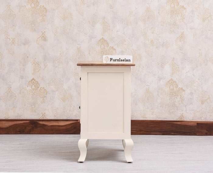 Mumbai Solid Wood One Door One Drawer Bedside Table - Right Side Door - Furniselan - Frosty White