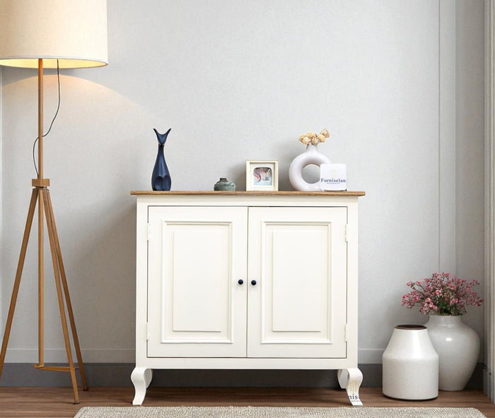 Mumbai Solid Wood Two Door Sideboard Cabinet - Sideboard - Furniselan - Frosty-White