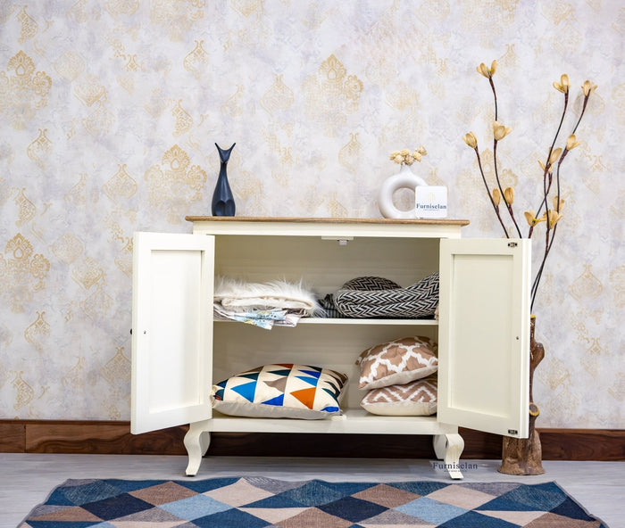 Mumbai Solid Wood Two Door Sideboard Cabinet - Sideboard - Furniselan - Frosty-White
