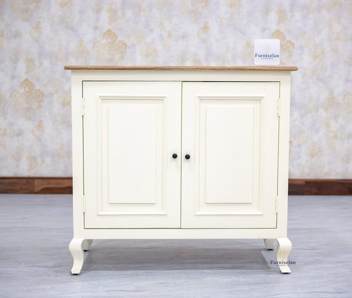 Mumbai Solid Wood Two Door Sideboard Cabinet - Sideboard - Furniselan - Frosty-White