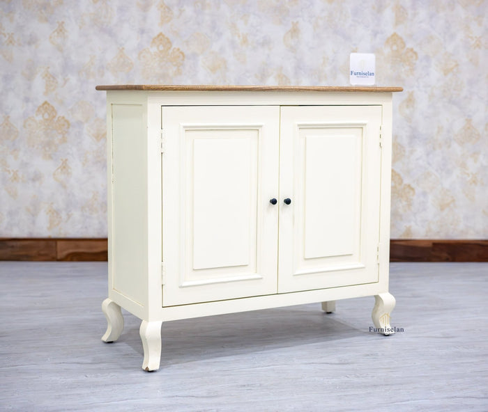 Mumbai Solid Wood Two Door Sideboard Cabinet - Sideboard - Furniselan - Frosty-White