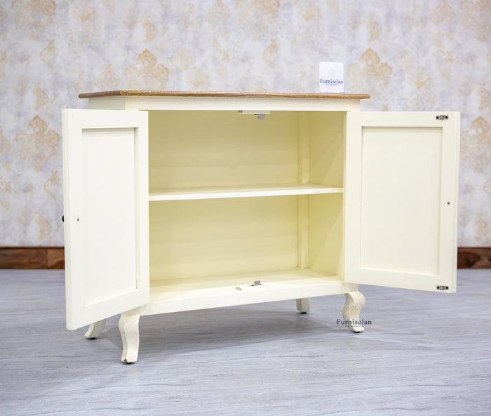 Mumbai Solid Wood Two Door Sideboard Cabinet - Sideboard - Furniselan - Frosty-White