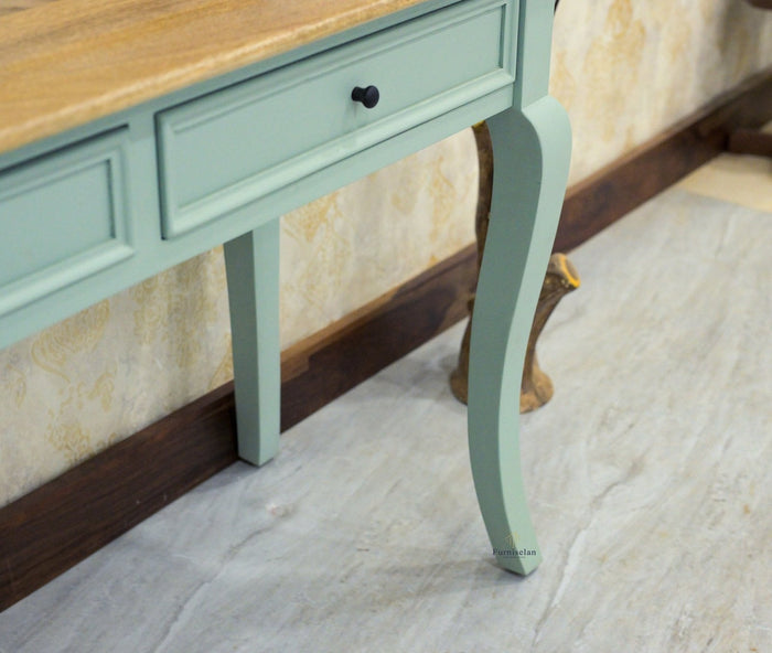 Mumbai Solid Wood Two Drawer Study Laptop Table - Console Table - Furniselan Silt Green