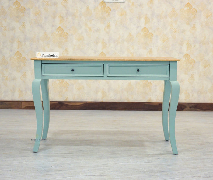 Mumbai Solid Wood Two Drawer Study Laptop Table - Console Table - Furniselan Silt Green