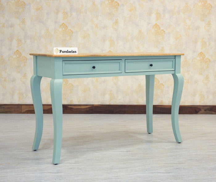 Mumbai Solid Wood Two Drawer Study Laptop Table - Console Table - Furniselan Silt Green