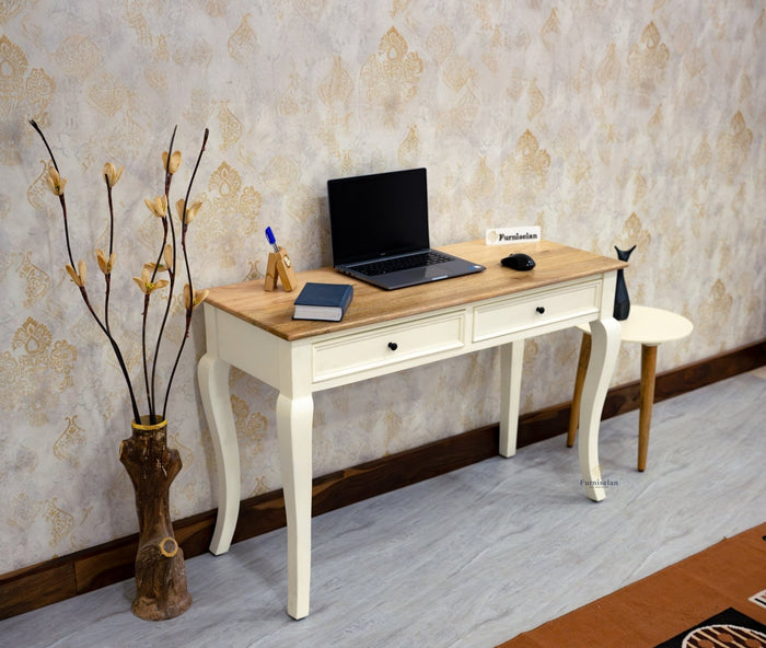 Mumbai Solid Wood Two Drawer Study Laptop Table Furniselan - FrostyWhite