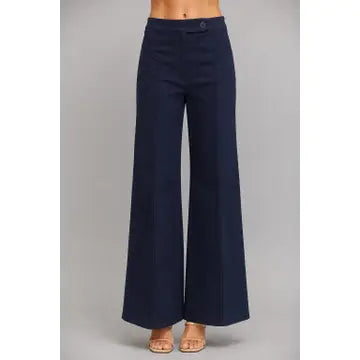 Navy Decorative Vertical Seam Detail High Waisted Flare Pants