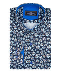 Navy Floral Pattern Print Shirt-Makrom