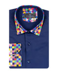 Navy Plain Shirt with Multicoloured Trim-Makrom