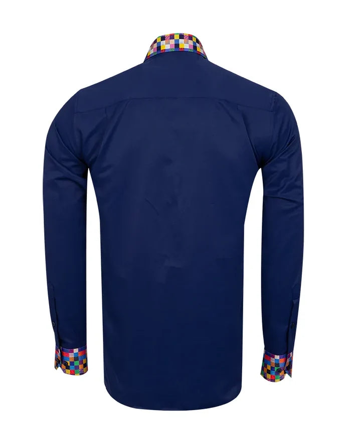 Navy Plain Shirt with Multicoloured Trim-Makrom