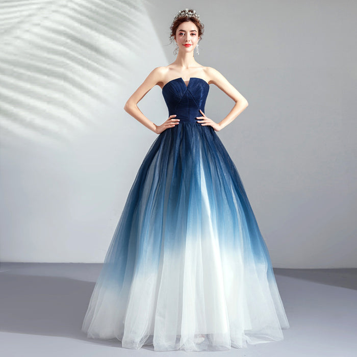 Navy White Ombre Tulle Prom Dress 2025 Corset Back