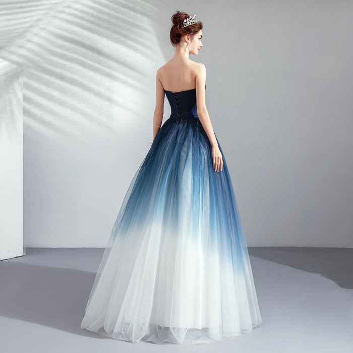 Navy White Ombre Tulle Prom Dress 2025 Corset Back