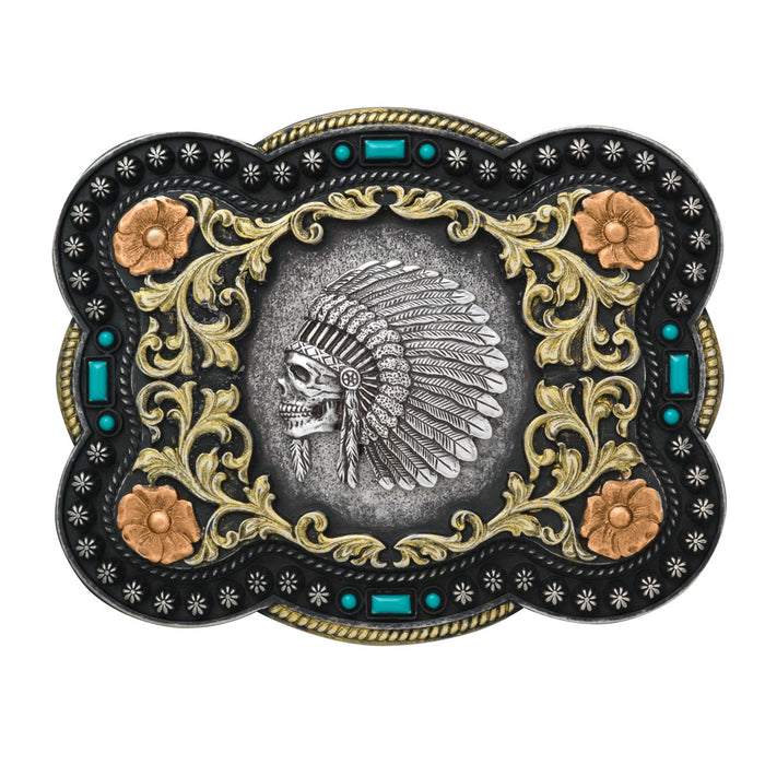Nocona Rectangle Indian Skull Buckle