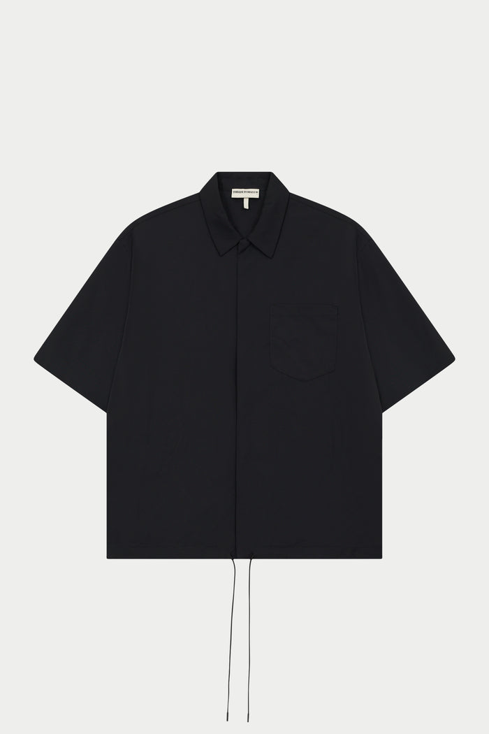 NYLON DRAWCORD SHIRT - BLACK