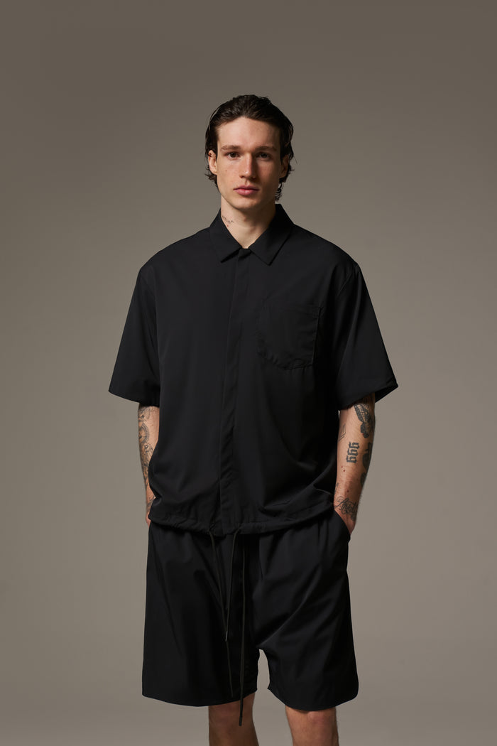 NYLON DRAWCORD SHIRT - BLACK