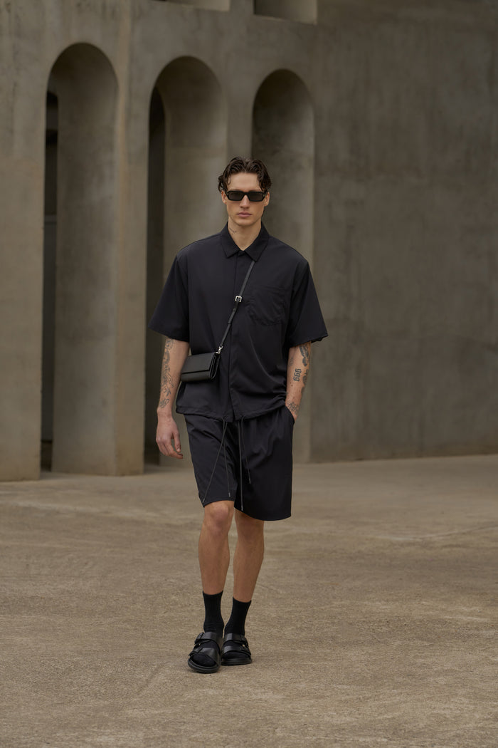 NYLON DRAWCORD SHORTS - BLACK