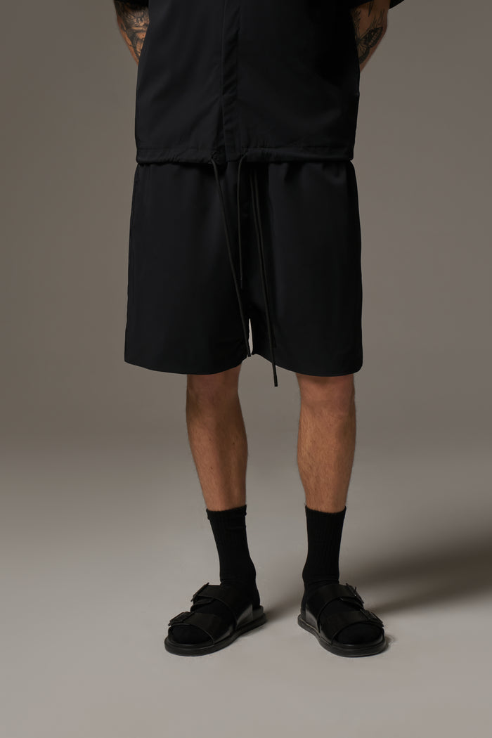 NYLON DRAWCORD SHORTS - BLACK