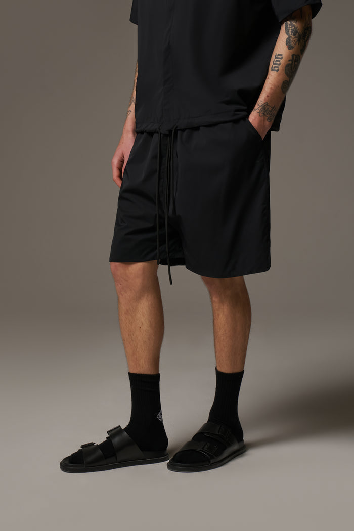 NYLON DRAWCORD SHORTS - BLACK
