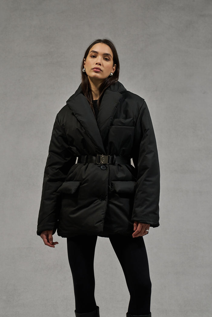 NYLON PADDED BLAZER COAT - BLACK
