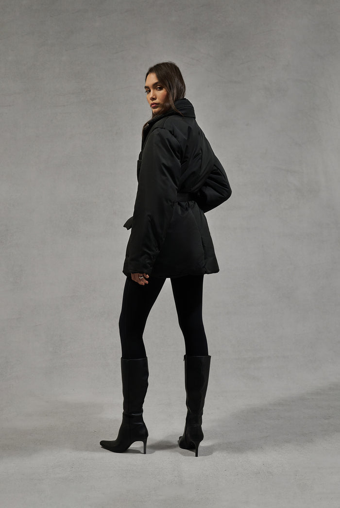 NYLON PADDED BLAZER COAT - BLACK
