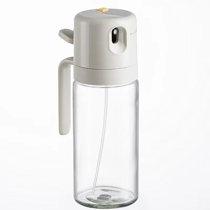 Oil spray bottle 550ml glass kitchen dispenser in warm gray for cooking, BBQ, baking, salads and controlled oil pouring daily