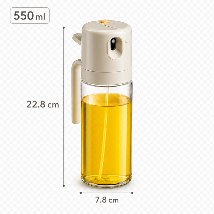 Glass oil spray bottle with 2 in 1 spray and pour design for air fryer meals, grilling, baking and everyday kitchen use today