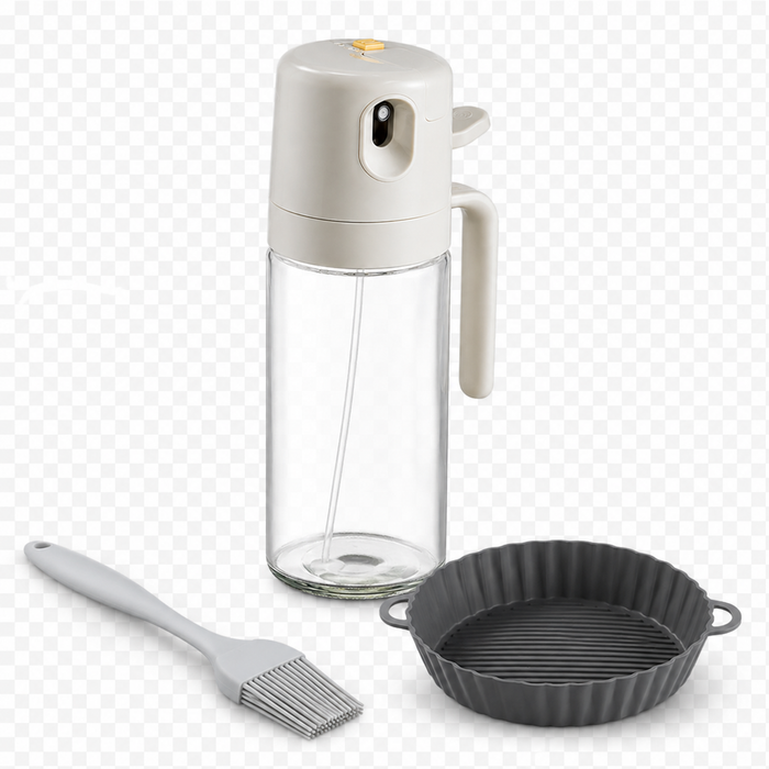 Reusable glass oil sprayer bottle with detachable nozzle and wide opening for easier cleaning after daily cooking and baking.