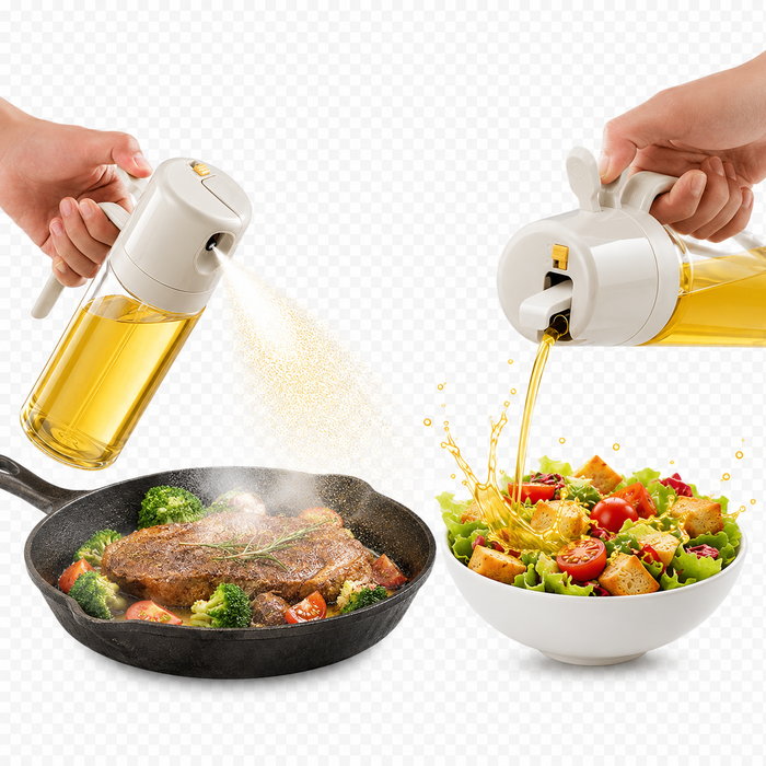 2 in 1 oil sprayer and pourer bottle for home cooks who want less waste, cleaner storage and smoother food preparation daily.