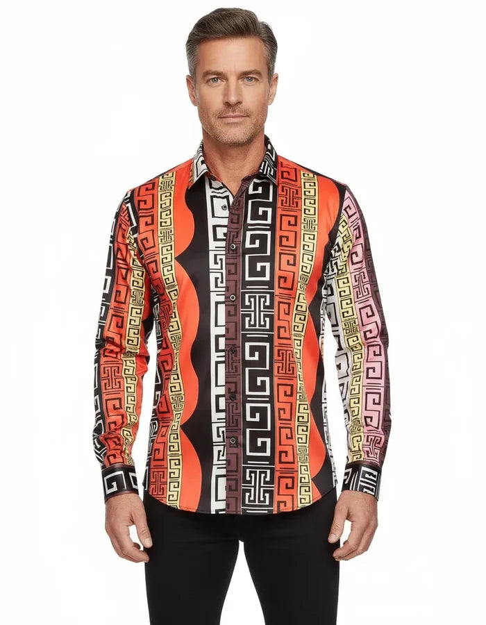 Oscar Banks Premium Geometric Pattern Dress Shirt-Makrom