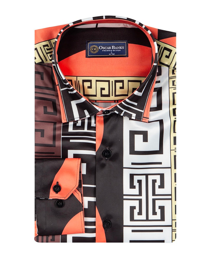 Oscar Banks Premium Geometric Pattern Dress Shirt-Makrom
