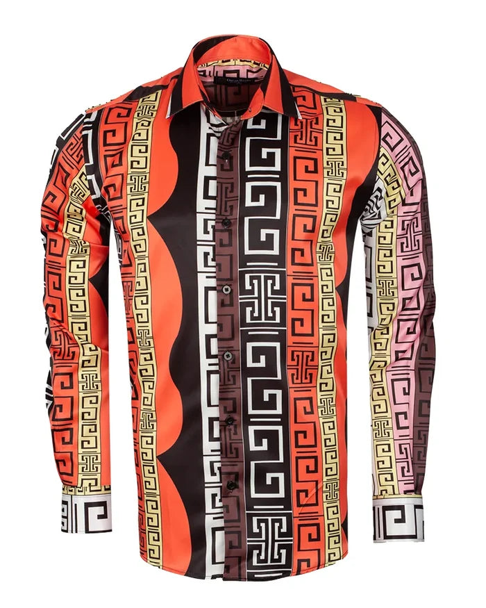 Oscar Banks Premium Geometric Pattern Dress Shirt-Makrom