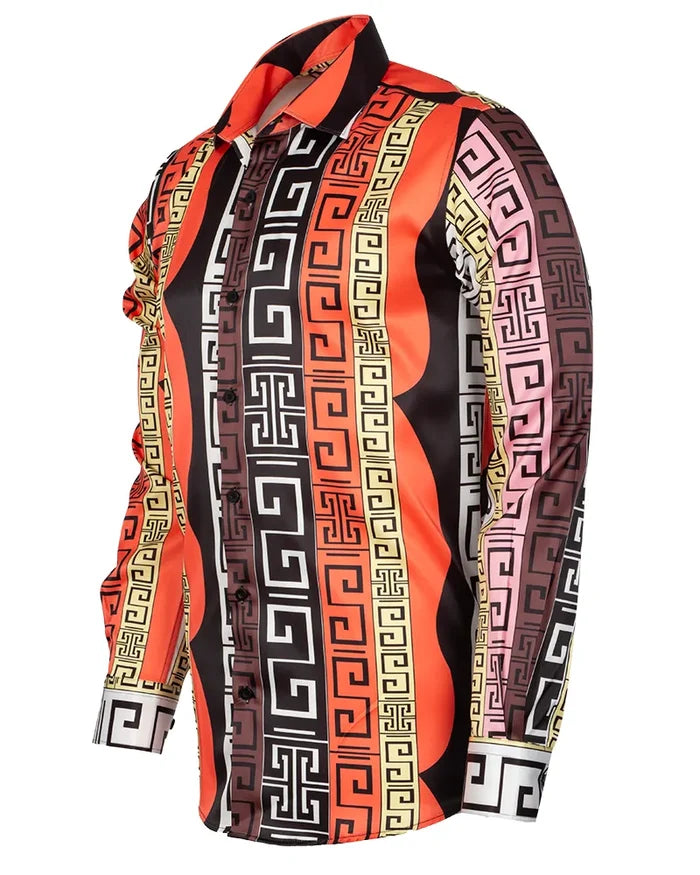 Oscar Banks Premium Geometric Pattern Dress Shirt-Makrom