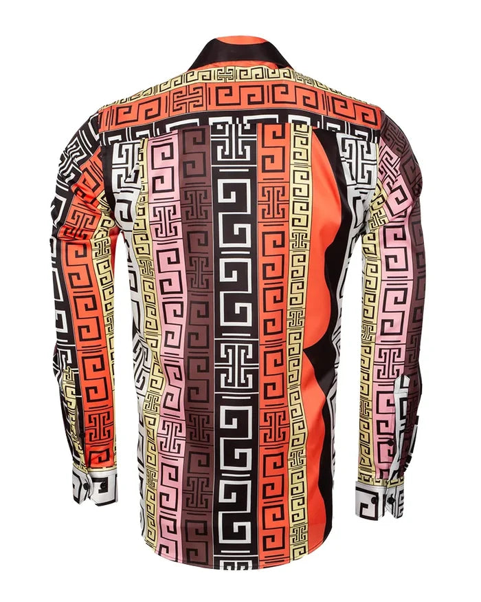 Oscar Banks Premium Geometric Pattern Dress Shirt-Makrom