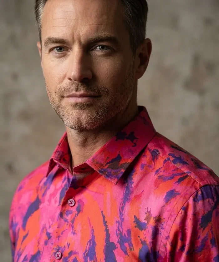 Oscar Banks Premium Satin Bold Abstract Print Dress Shirt