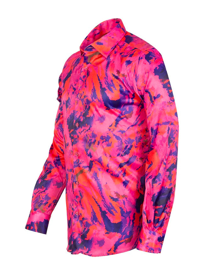 Oscar Banks Premium Satin Bold Abstract Print Dress Shirt-Makrom