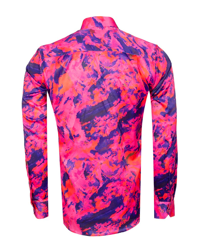 Oscar Banks Premium Satin Bold Abstract Print Dress Shirt-Makrom
