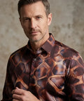 Oscar Banks Premium Satin Bold Geometric Pattern Print Shirt