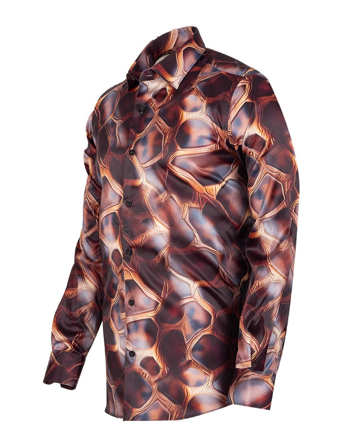 Oscar Banks Premium Satin Bold Geometric Pattern Print Shirt-Makrom