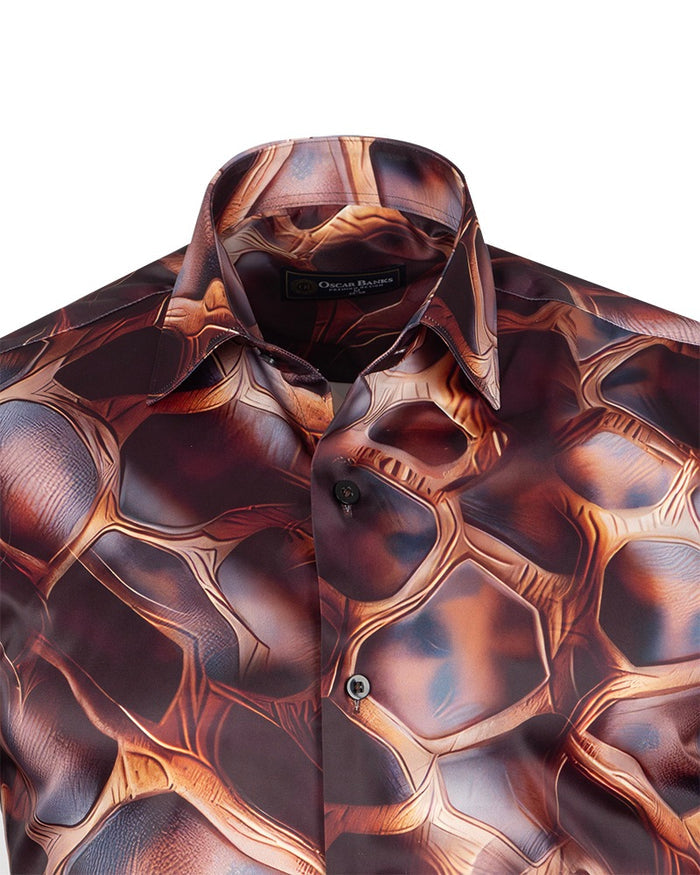 Oscar Banks Premium Satin Bold Geometric Pattern Print Shirt-Makrom