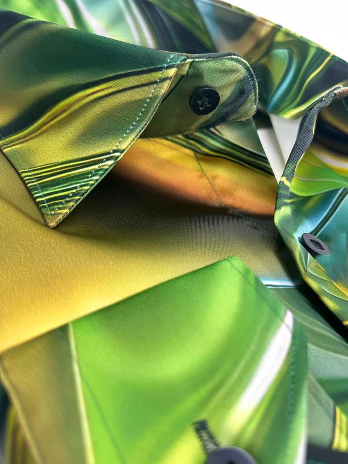 Oscar Banks Premium Satin Green Marble Print Shirt-Makrom