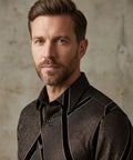 Oscar Banks Premium Shiny Black and Bronze Geometric Pattern Shirt