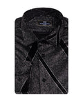 Oscar Banks Premium Shiny Black and Grey Geometric Pattern Shirt-Makrom