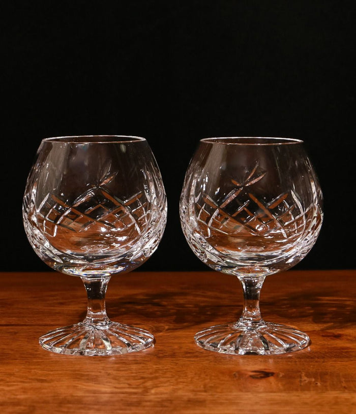 Pair of Panel Style Brandy Goblets, Engraved & In A Gift Box