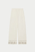 PALM EMBROIDERED WIDE LEG TROUSERS - OFF WHITE