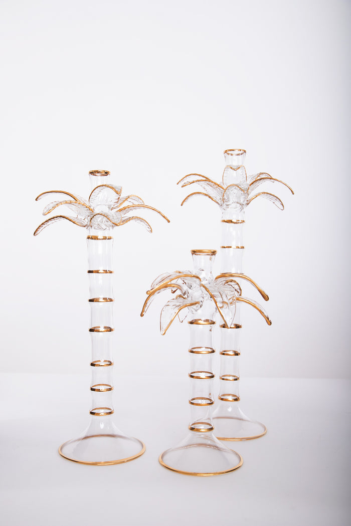 Palm Tree Glass Gold Candle Holder
