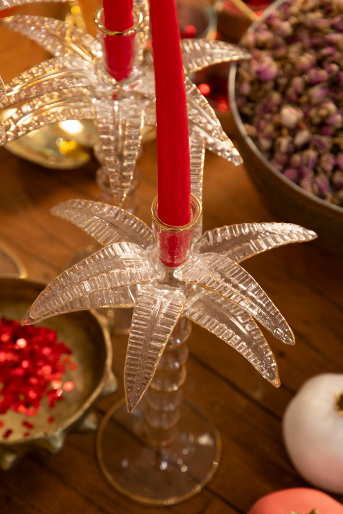 Palm Tree Glass Gold Candle Holder