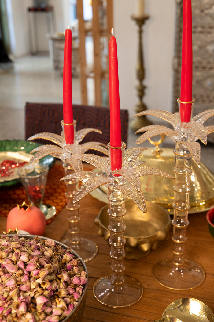 Palm Tree Glass Gold Candle Holder