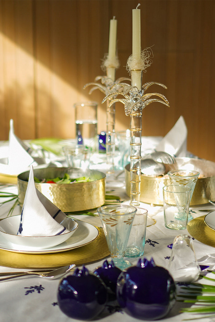 Palm Tree Glass Gold Candle Holder